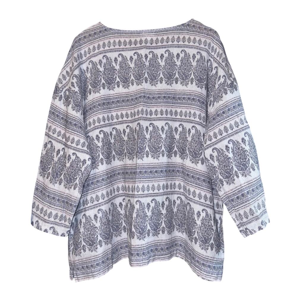 J Jill Pure Jill Boho Hemp Blend Top Womens XL Tall Hippie Paisley Beach Relaxed - Picture 3 of 6